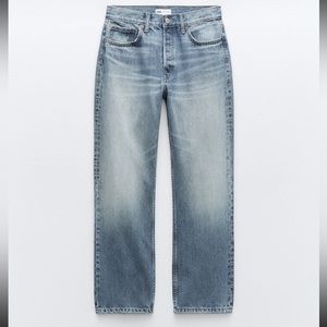 Zara Mid- Rise TRF Straight Leg Jeans in Medium Blue Size 32